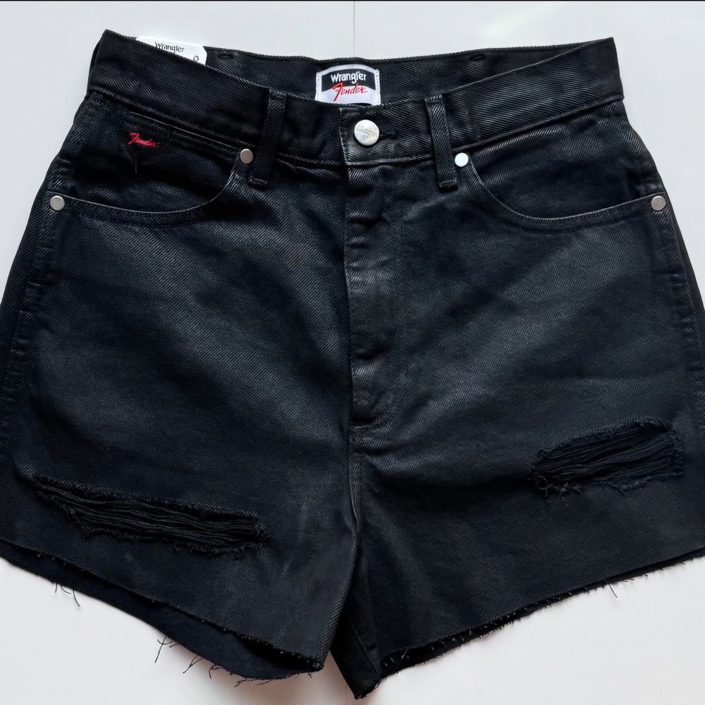 Wrangler Fender Black Jean Shorts Distressed High-Waisted